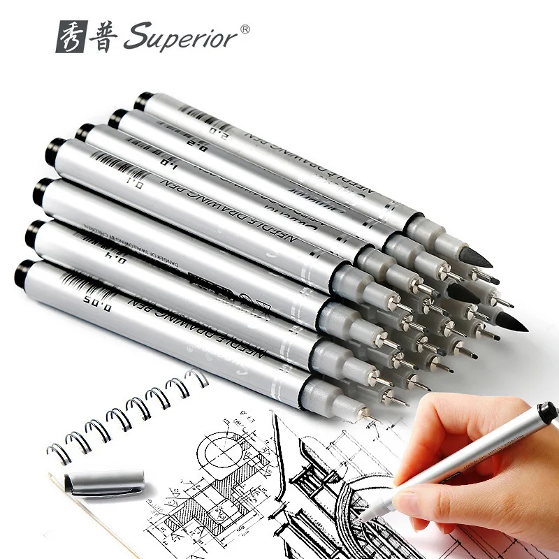 

Superior 10Pcs Waterproof Black Pigment Fineliner Sketch Marker Brush Graffiti Hook Fiber Pens Writing Art Supplier