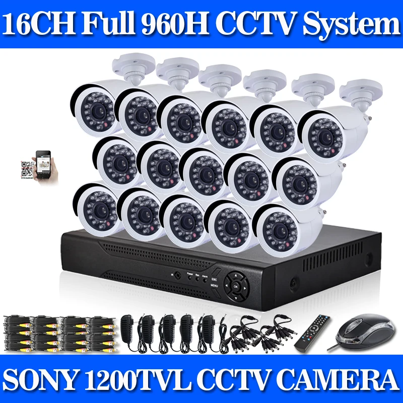 Sony 1200TVL Security CCTV System 16ch DVR Kit outdoor Cameras DVR Recorder,Mobile Phone monitoring for iPhone Android Symbian