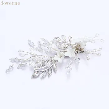 

Delicate White Floral Bridal Hair Comb Women Headpiece Pearls Wedding Hair Clip Vine Hair Accessories For Bride