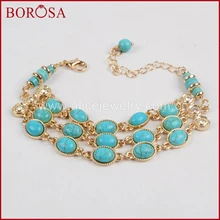 BOROSA Handcrafted Fashion Bracelet Natural Blue How-lite Stone Adjustable Boho Bracelet Loster Clasp 2017 Bohemia Style WX371