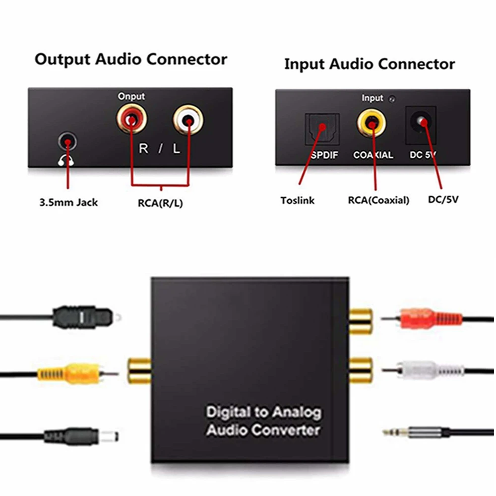 

3.5mm Digital to Analog Audio Converter Amplifier Decoder Optical Fiber Coaxial Signal to Analog Stereo Audio Adapter
