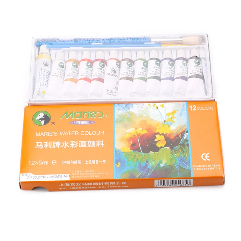 

2019 Wholesale 5 ml 12 Water Color Gouache Pigment with Brush Pen for Kids Learning Painting Drawing School Stationery Supplies