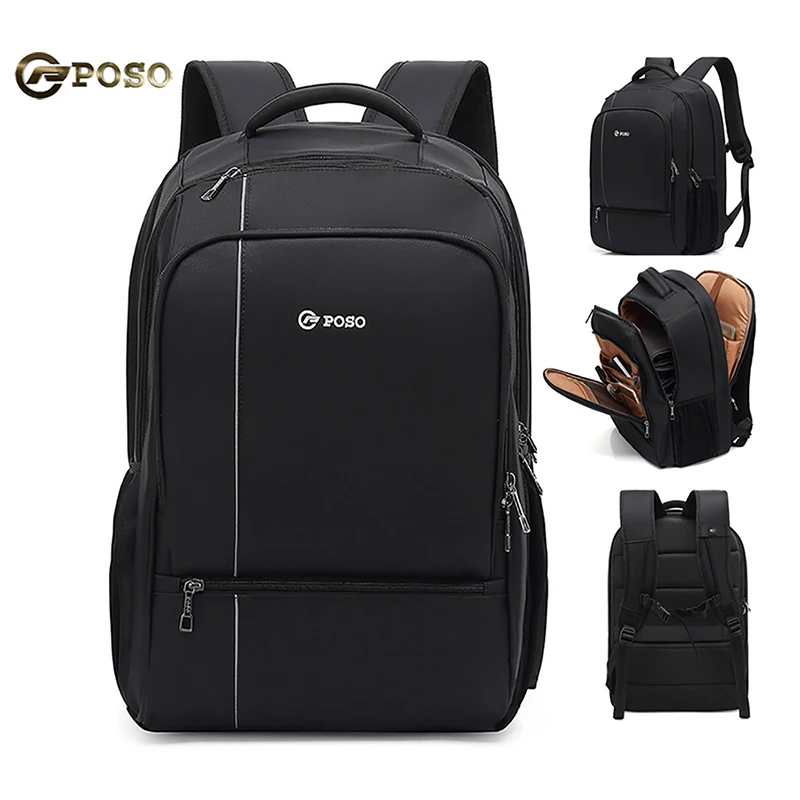 

POSO New Men Backpack 17 inch Laptop Bag Large Capacity Backpack Outdoor Waterproof Backpacks Business Anti-theft black Bagpack