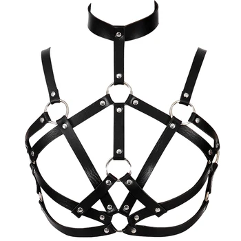 

Pu Leather Harness Cage Bra Belt Lingerie Fetish for Women Body Bondage Sexy Tops Caged Bra Punk Goth Rave Dance Underwear