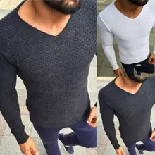 Мужской облегающий пуловер с v-образным вырезом, свитера, джемпер, топ, Осень-зима, повседневный вязаный свитер, одежда, черный, белый цвет, топы размера плюс