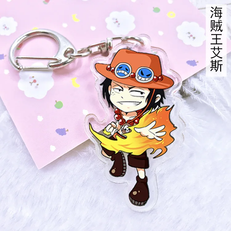 Anime One piece Acrylic keychain Ace Luffy Law Choppe Sanj Roronoa Zoro cartoon double side pendant Llaveros Jewelry Accessory Fashion Jewelry