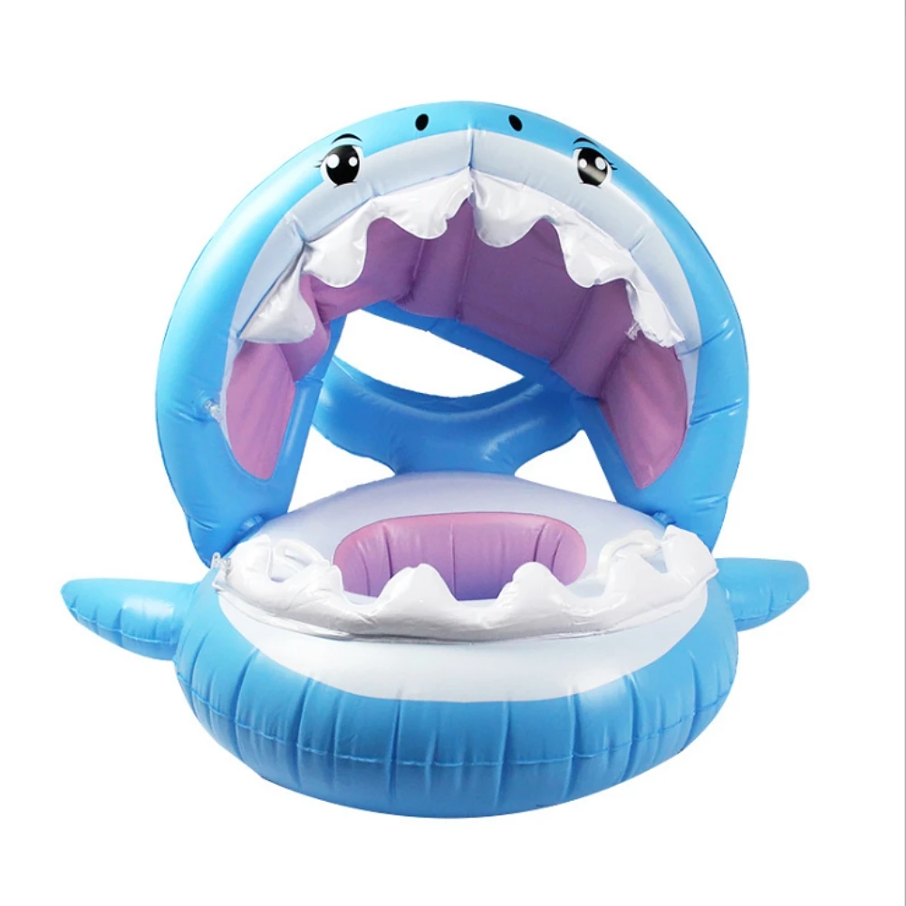 Baby Swimming Pool Inflatable Shark Ride-On Pool Float with Sunshade Inflatable Flamingo Water Toys kids Swimming Circles
