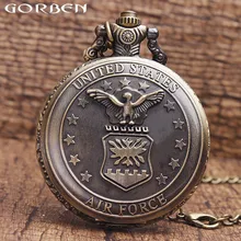 Gorben часы США воздушный военный значок старинные карманные часы Орел звезды дизайн циферблат кварцевые карманные часы для мужчин с necklace ем
