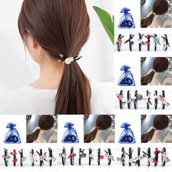 

Novelty Handmade Elastic Hair Accessories Set Hair Rope Hair Ring Lovely OPP Bag Red Flower Adjustable 15 Colors Black 6PCS/Set