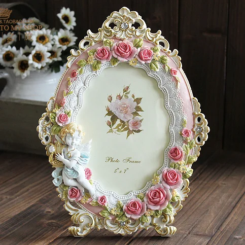 vysoce kvalitní, 7 palců módní královské vinobraní foto rámeček svatební šaty box rustikální anděl foto rámeček růžový, vánoční dárek