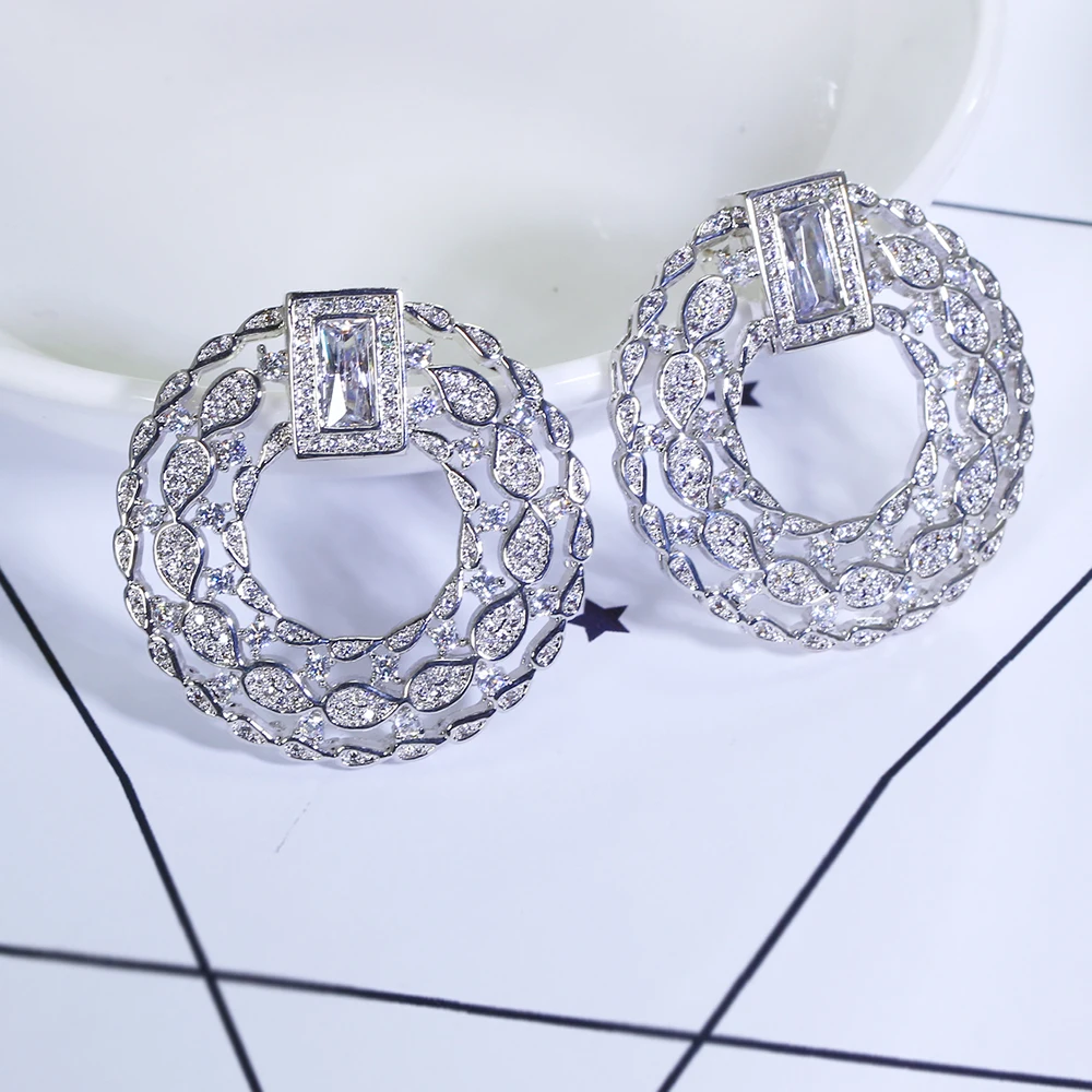 Luxury Gorgeous Women Earrings Brincos High Quality Cubic Zirconia Round Large Unusual Jewelry for Party