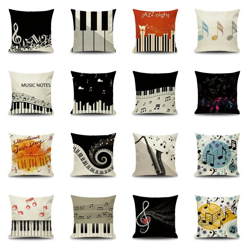 

New products sales piano notes printing home pillow cotton linen pillowcase living room decoration sofa pillow cushion cover
