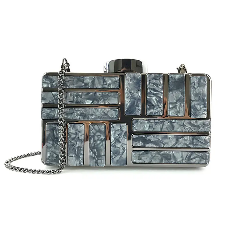 

New Female Black Pearlescent Acrylic Evening Bags Vintage Women Messenger Bags Gold Sequins Clutches Patchwork Party Handbags