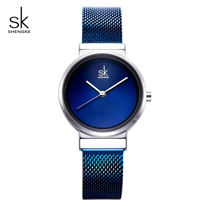 Shengke часы из нержавеющей стали женские черные модные часы-браслет Топ бренд класса люкс Женские кварцевые часы Relogio Feminino - Цвет: Синий