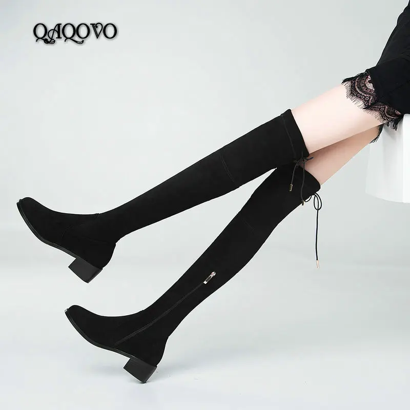

Suede Over The Knee Boots Women Comfort Square Low Heel Boots Autumn Winter Zipper Long Boots Ladies Shoes Big Size 34-43