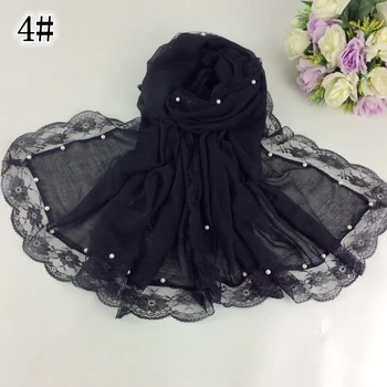 

Plain Pearls Lace Borders Scarf Long Women Shawl Muslim Head Wrap Hijab Cotton Viscose Scarf Romantic Luxury Shawl 10pcs/lot