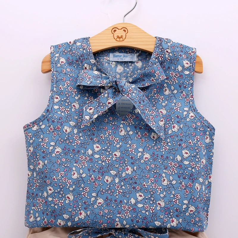 Humor Bear/детская одежда; коллекция года; Летние Повседневные детские комплекты для девочек; синяя футболка с цветами+ штаны; Детские комплекты