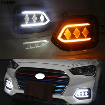 

car flashing 1Set Car LED For Hyundai IX35 2018 2019 Daytime Running Light 12V DRL LED Fog Lamp with yellow signal night blue