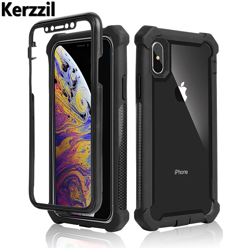 Защитный чехол Kerzzil 360 для iPhone 11 Pro X XR Xs Max, защитный прочный бампер, Прозрачный чехол для iPhone 8 7 6 6s Plus