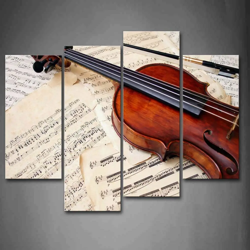 Canvas Wall Art Musics And Violin In Brown Wall Art Painting Pictures