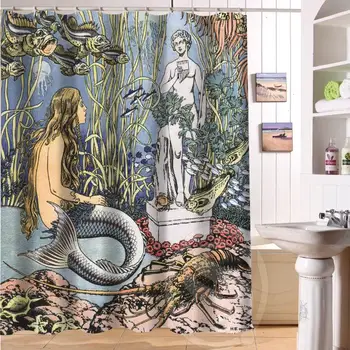 

AZU Vintage Mermaid Custom Shower Curtain 66 "x72" Waterproof Fabric Shower Curtain for Bathroom