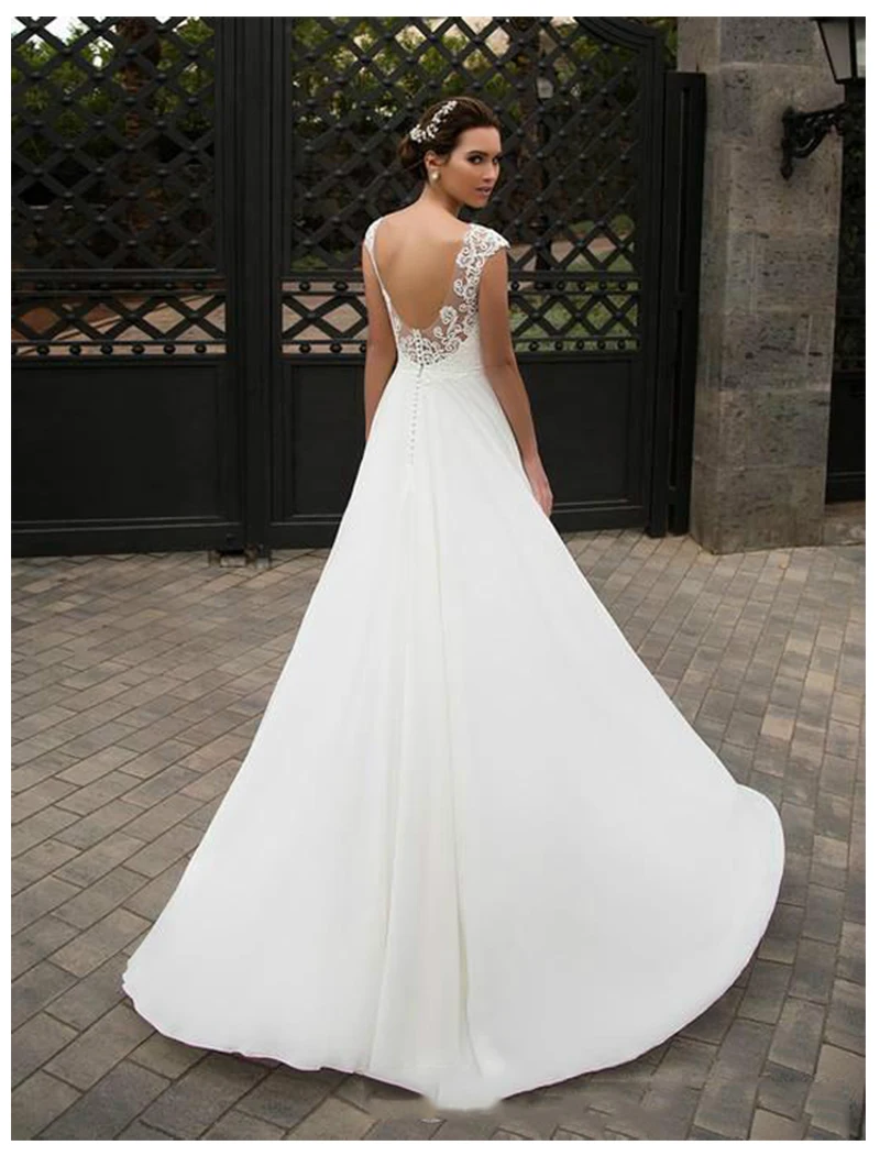 LORIE Boho Свадебное платье трапециевидной формы с аппликацией, шифоновое платье невесты на заказ, свадебное платье с высоким разрезом