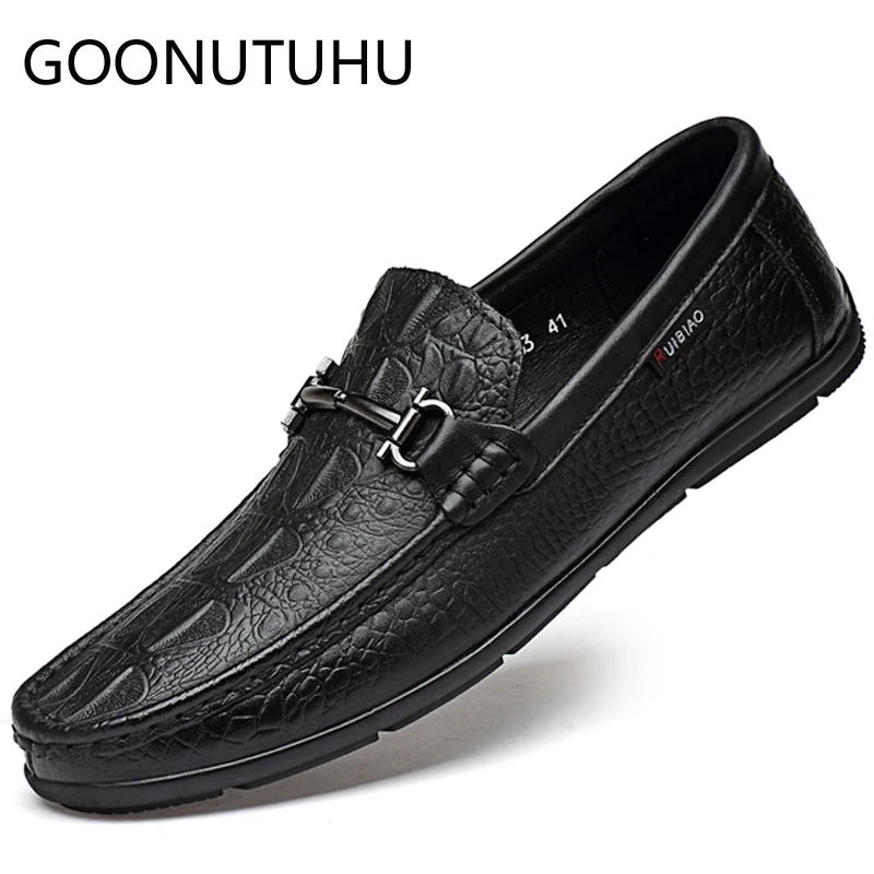 

2019 new fashion men's shoes casual genuine leather loafers male brown and black slip on shoe man driving shoes for men hot sale