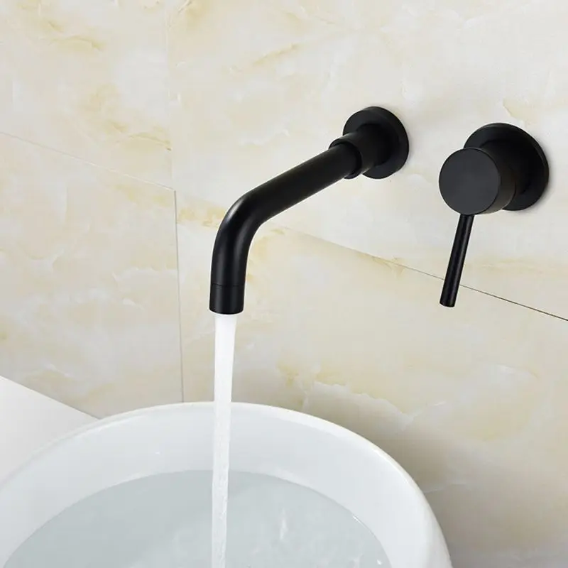 

Copper Black Wall Embedded Hot And Cold Basin Faucet Concealed Hot And Cold Water Bathroom Lavatory Washbasin Faucet
