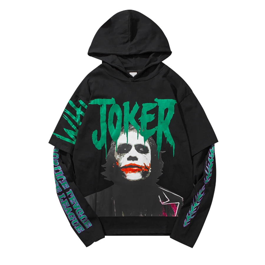 

Fake Two Pieces Men Hoodies Sweatshirts Pullover Joker Hoodie Oversize Polerones Hombre Clown Dark Souls Over Men Clothes 5H2
