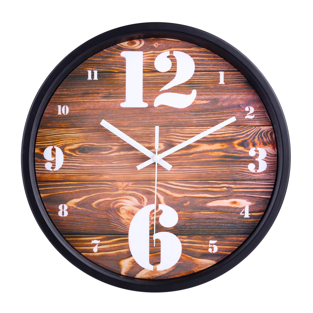 Factory Price 30cm Imitation Wood Grain Silent Wall Clock With Black Frame For Home Decor Modern Design Hanging Clocks | Дом и сад