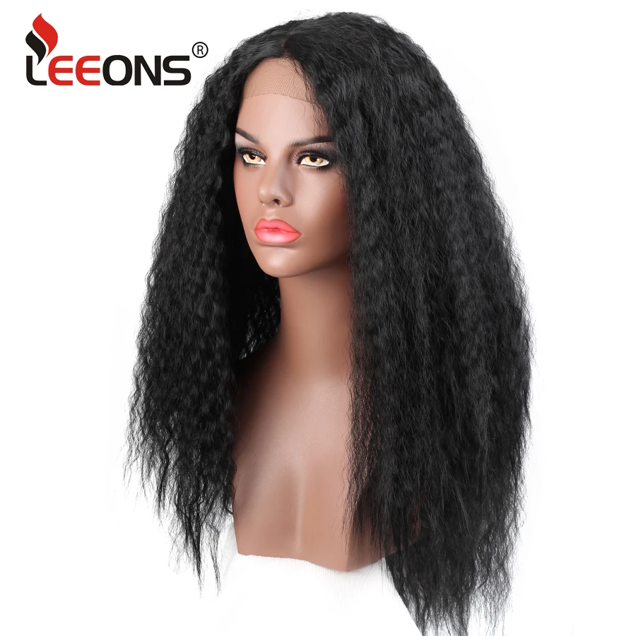 Leeons Glueless Afro Wigs For Black Women Curly Synthetic Lace Front