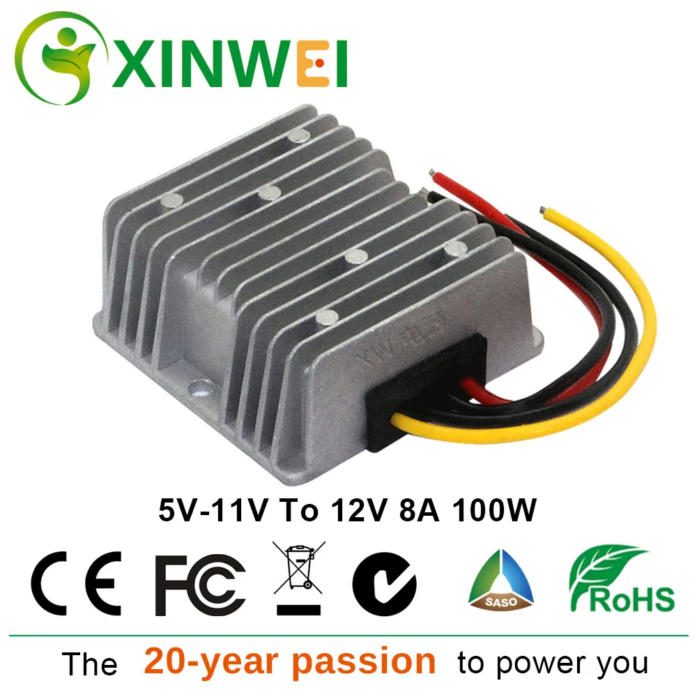 

XINWEI DC 5V-11V To DC12V 8A 100W Step Up Power Converter Aluminum Waterproof IP67 Boost Converter Module CE Certificated