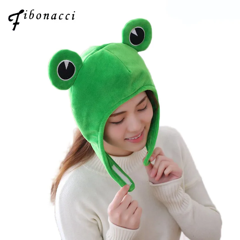 

Fibonacci Animal Hats Green Frog Stage Role Play Soft Plush Cap Beanies Skullies Women Hat