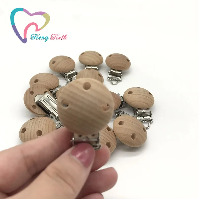 Teeny Teeth 5 шт. зажимы для соски-пустышки круглый натуральный Цвет буковая древесина