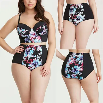

2019 NEW Female Split Swimsuit Women's Plus Size Bohemia Floral Print Two Pieces High Waist Swimwear #0124