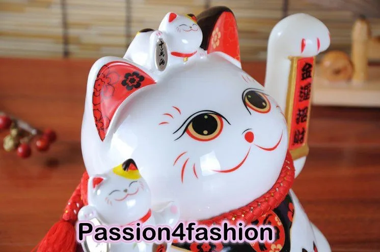 Maneki Neko Lucky Cat развевающийся лапой керамический улыбающееся лицо милый богатство удача орнамент Электрический негабаритный подарок