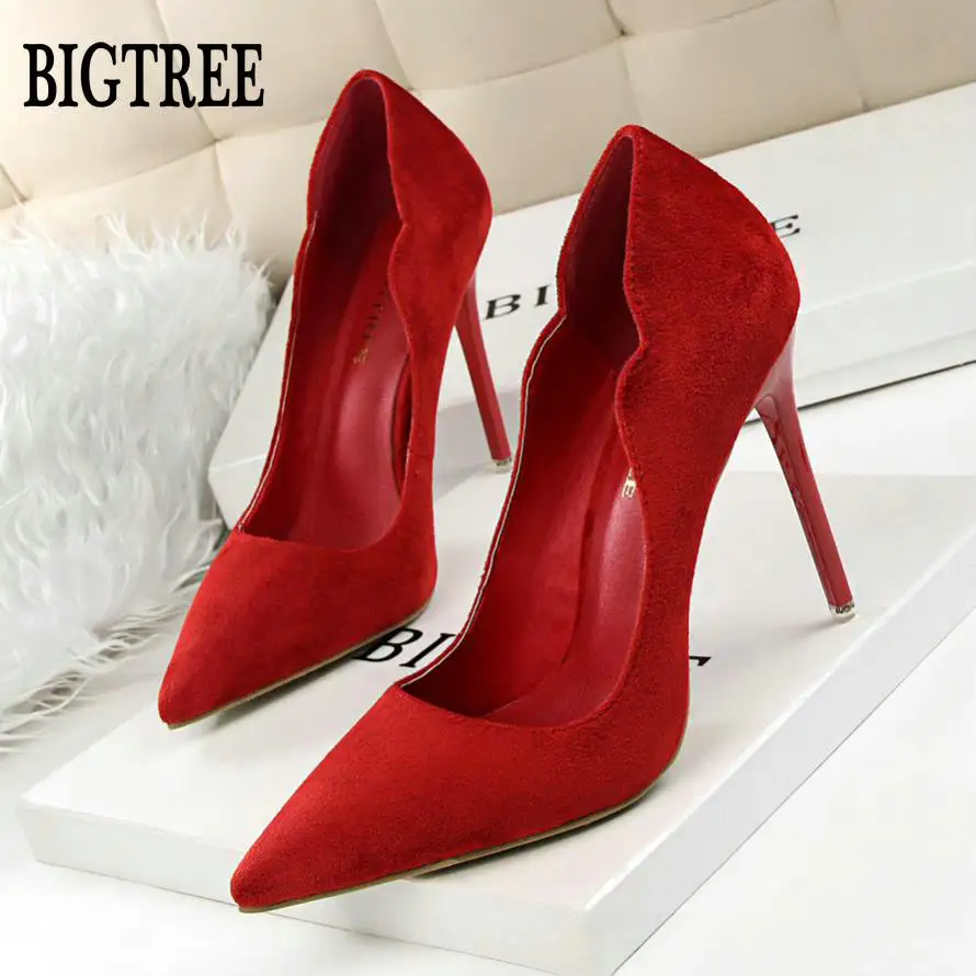 

BIGTREE 2018 Women's Shoes Pumps 10.5 cm High Heel Pointed Toe Corset Style Work Wedding Rred Ruffles Pumps Court Shoes 3168-10