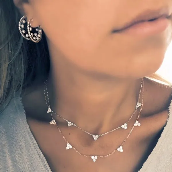 925 sterling silver cz choker necklace 2018 new design triangle three AAA white cz charm link chain charming women chain jewelry 925 sterling silver cz choker necklace 2018 new design triangle three AAA white cz charm link chain charming women chain jewelry