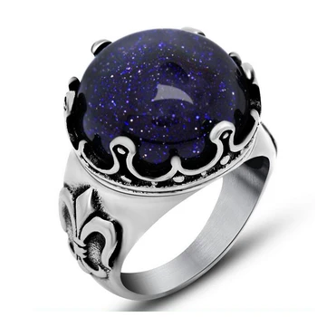 

Unique Blue Gravel Rings for men Silver-color Starry Sky Stone Cross Rings