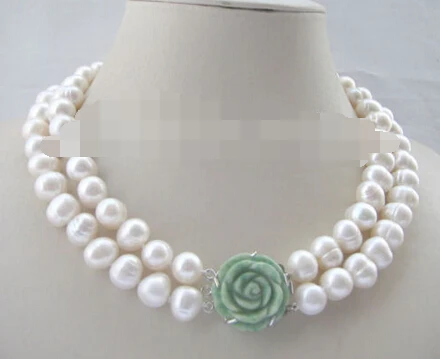 

0504 white flaw freshwater pearl necklace-flower jade clas