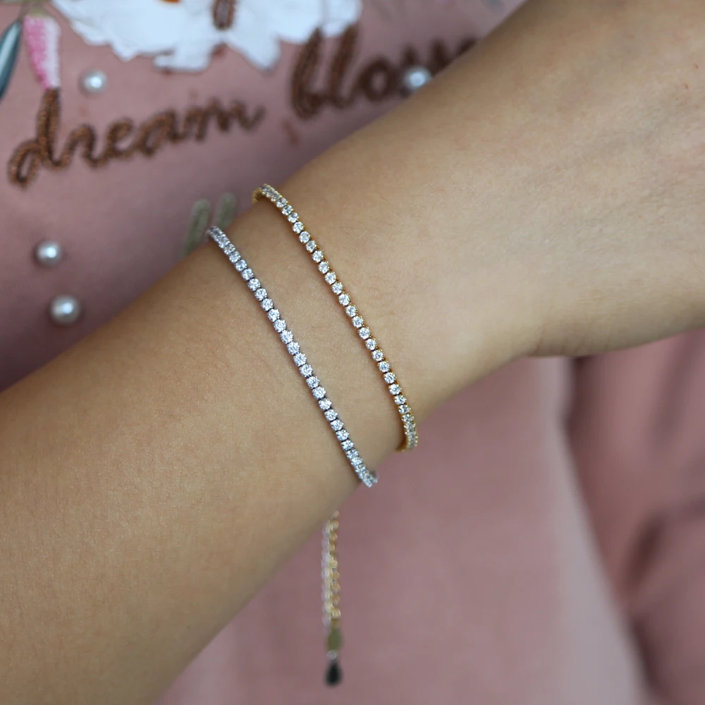 Новинка, миниатюрный Теннисный браслет-цепочка для женщин, золотой, серебряный цвет, AAA+ Цирконий, браслеты с подвесками и браслеты, свадебные ювелирные изделия для влюбленных