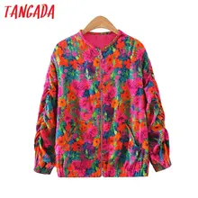 Tangada женская ветровка женский бомбер куртка с цветами розовый бомбер яркая куртка О-образный вырез легкая куртка цветочный принт цветы XL39