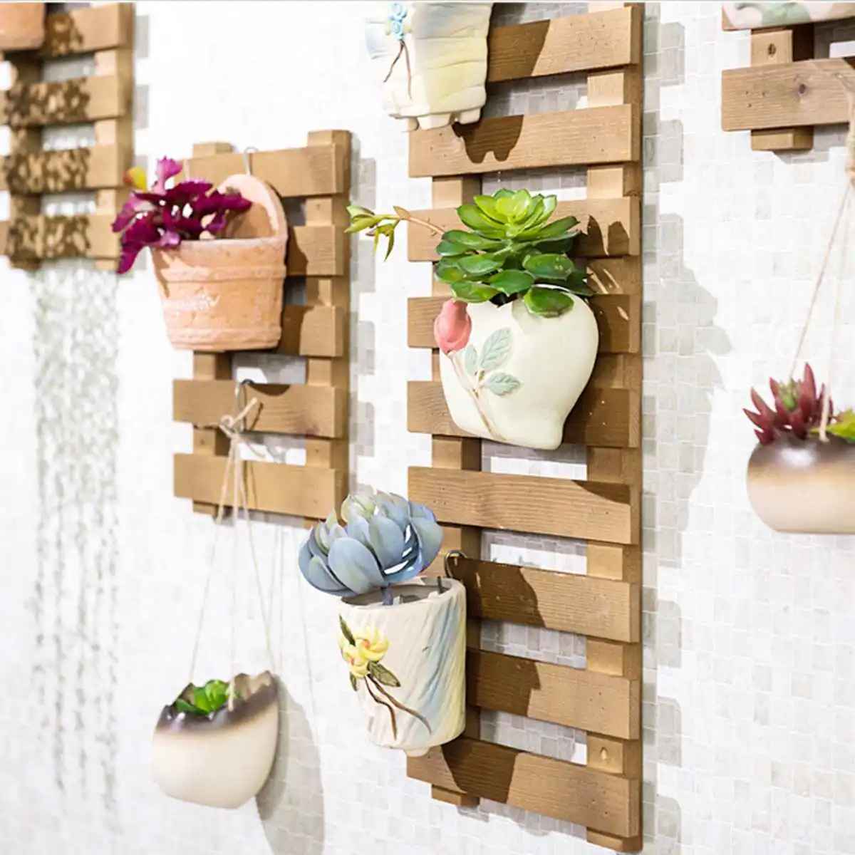 

Nordic plant Wall Flower pot Rack garden home decoration Balcony Multilayer Flower Rack Pinewood hanging Flower Shelf