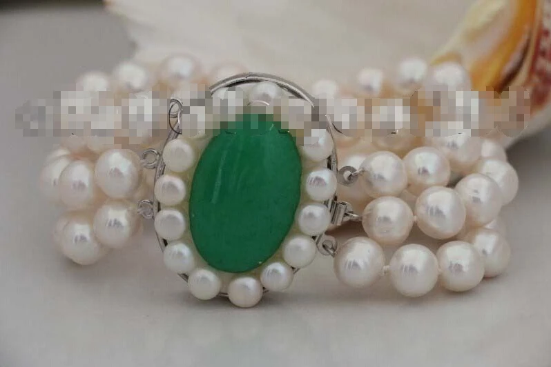 

Free shipping >>>>>>3rows 8" Genuine Natural 10mm White Round pearl Bracelet #f1895!