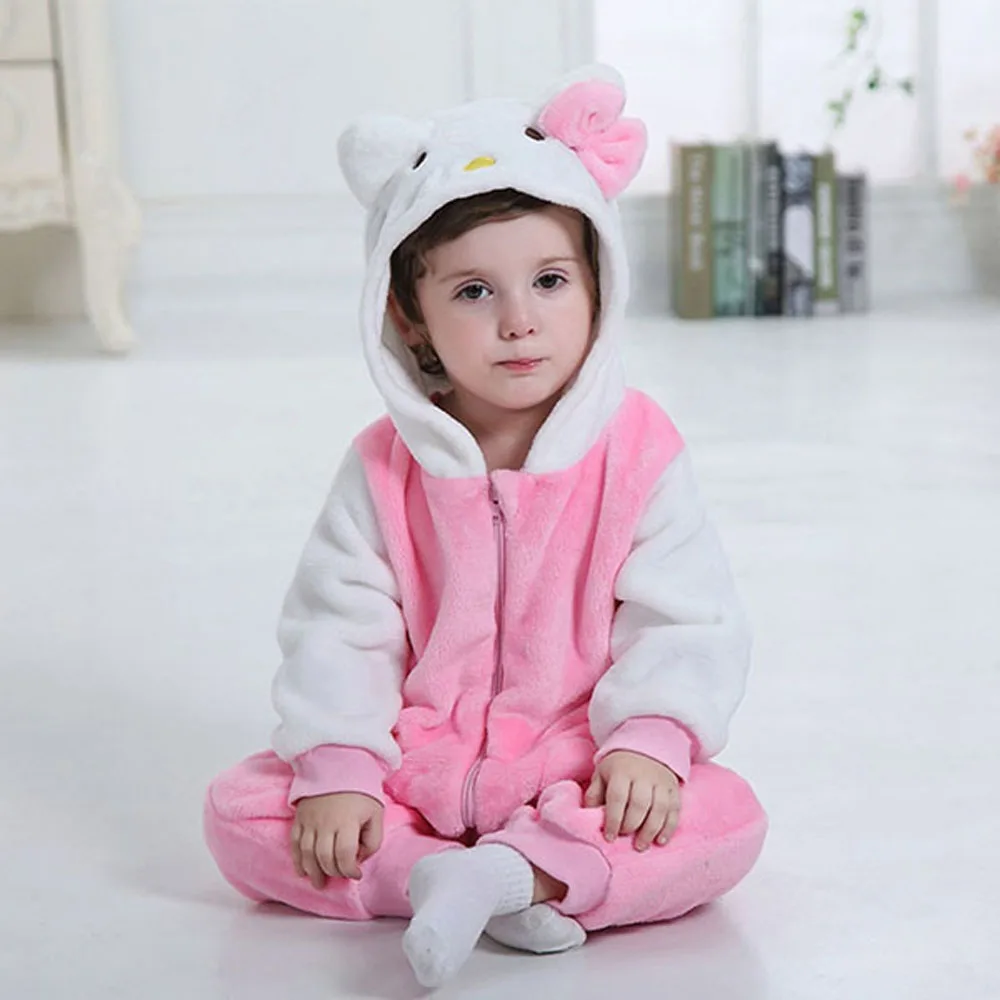 Girl Baby Animal Romper Infant Costume Hooded Flannel Cute Animal Cat