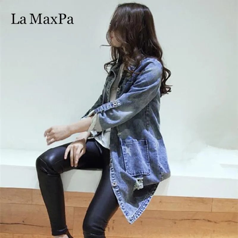 Finest  LA MaxPa Plus Size 5XL Denim Jacket Women New Spring Fall Fashion Long Sleeve Jeans Coat Women Casu