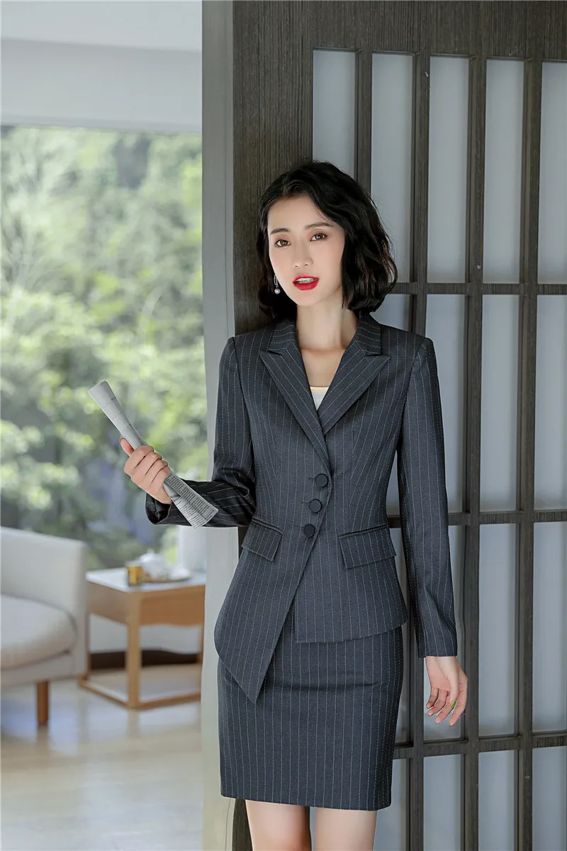 Мода Полосатый с длинным рукавом необычной длины Формальные пиджаки и куртки пальто Единые Стили для Для женщин Бизнес офисная Верхняя