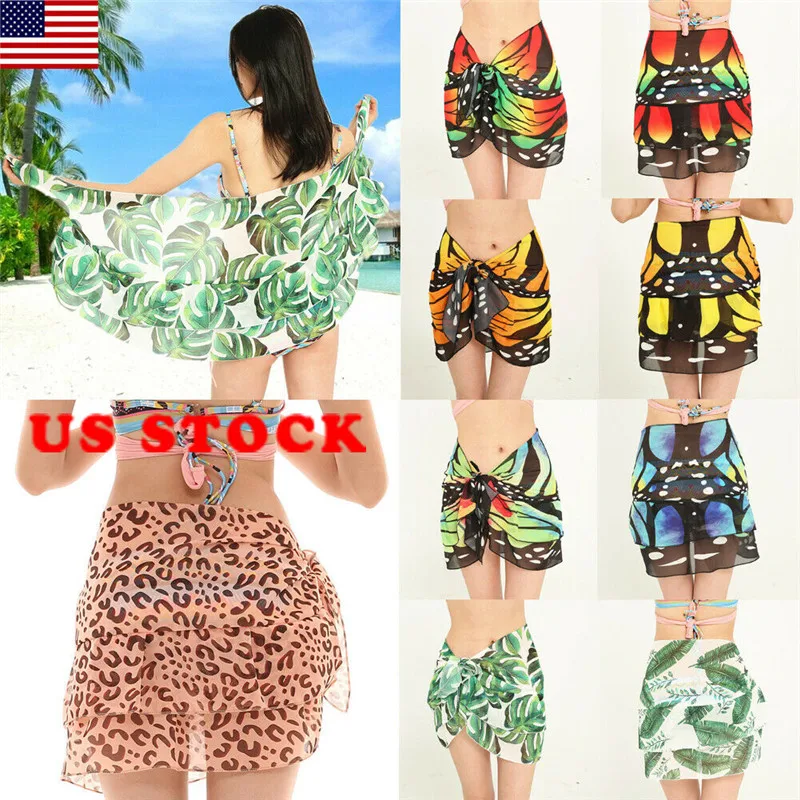 

Women Beach Bikini Cover up Short Wrap Sarong Beachwear Pareo Floral Chiffon Beach Towel