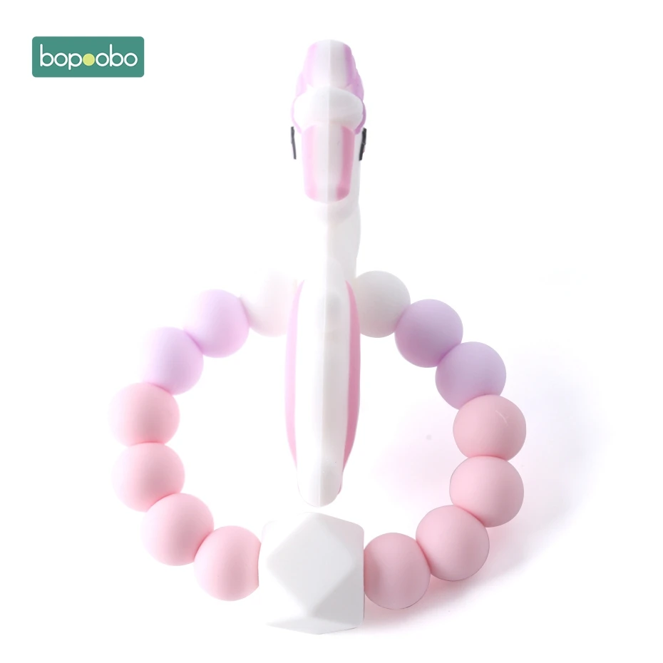 Bopoobo 1 шт. силиконовый прекрасный браслет с единорогом 12 мм Силиконовые Бусины BPA Бесплатный подарок милый мультфильм ювелирные изделия для кормления ребенка прорезыватель для зубов