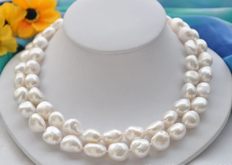 

>>>>Z5566 REAL 2row 18" 15mm WHITE BAROQUE FRESHWATER PEARL NECKLACE